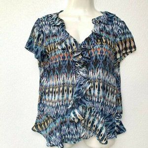 ESSENTIALleigh Women's Blouse Size Small‎ Short Sleeve Button Up